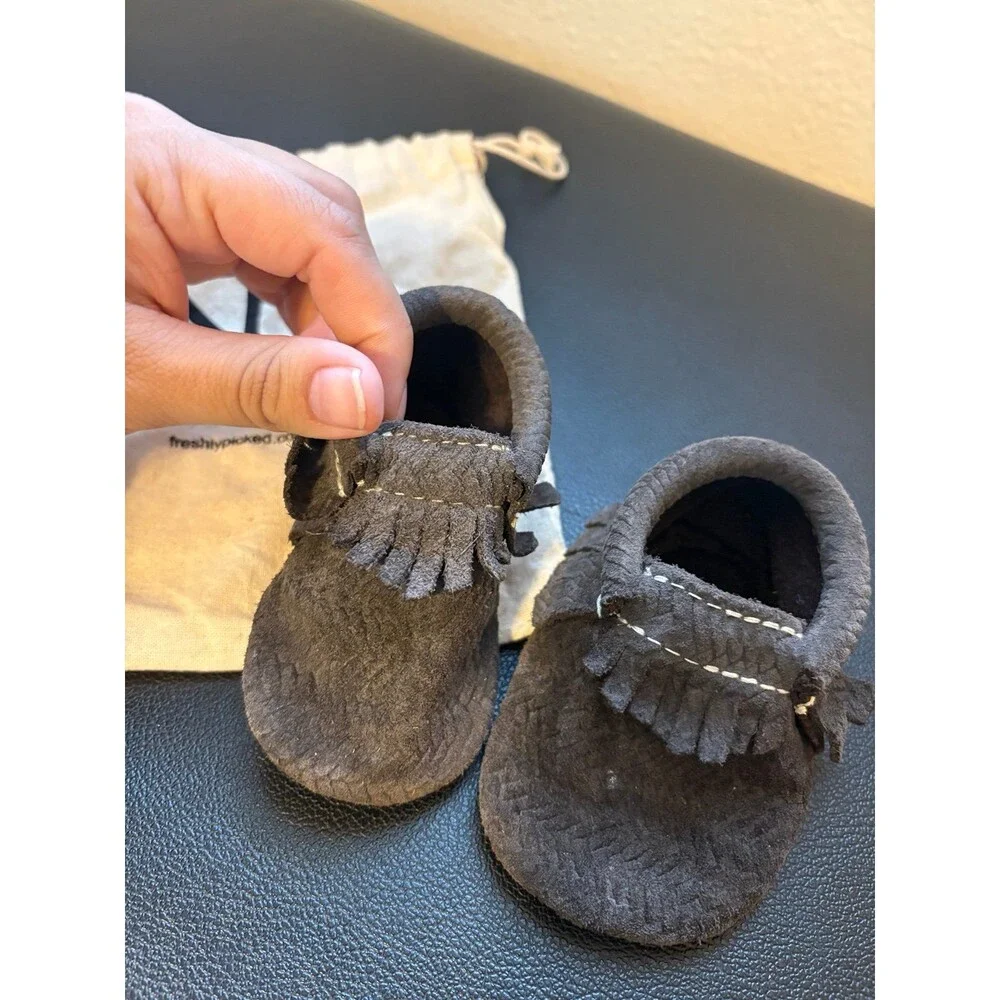 Freshly Picked Grey Brown Suede Leather Moccasins Size 4